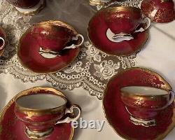 Antique Vintage Weimar Katherine Demitasse Coffee 6 Cups+ 6 Saucers. Burgundy
