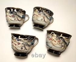 Antique Vtg Dragonware Set (Moriage) Teapot, Demitasse Cups & Saucers Japan 10pc