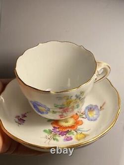 Antique Vtg Meissen Hand Painted Demitasse Tea Cup and Saucer Floral