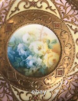 Antique W A Adderley England Heavy Gold Hand Painted Roses Demitasse Cup Saucer