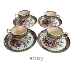 Antique W T Copeland Floral Z2014 Pattern Demitasse Cups & Saucers Set 0f 4 Rare