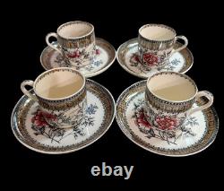 Antique W T Copeland Floral Z2014 Pattern Demitasse Cups & Saucers Set 0f 4 Rare