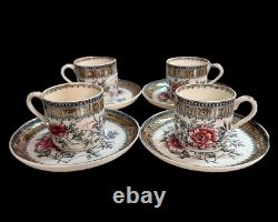 Antique W T Copeland Floral Z2014 Pattern Demitasse Cups & Saucers Set 0f 4 Rare