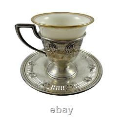 Antique WH Saart Sterling Silver Set 4 Demitasse Cups Saucers Lenox Liners WHSCO