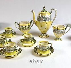 Antique Wedgwood Art Nouveau Demitasse Coffee Set Lustre Glazed, 1920s, 13pc Set