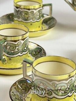 Antique Wedgwood Art Nouveau Demitasse Coffee Set Lustre Glazed, 1920s, 13pc Set