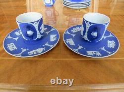 Antique Wedgwood Blue Dip Jasperware Cameo Demitasse Coffee Set 6 Cups & Saucers