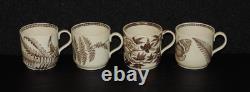 Antique Wedgwood Brown Transfer Aesthetic Botanical Demitasse Cups & Saucers
