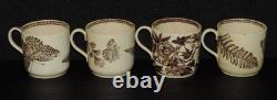 Antique Wedgwood Brown Transfer Aesthetic Botanical Demitasse Cups & Saucers