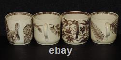 Antique Wedgwood Brown Transfer Aesthetic Botanical Demitasse Cups & Saucers