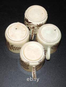 Antique Wedgwood Brown Transfer Aesthetic Botanical Demitasse Cups & Saucers
