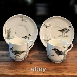 Antique c 1882 DOULTON'S Demitasse Cup + Saucer Set 4 Pcs Birds Hand Painted