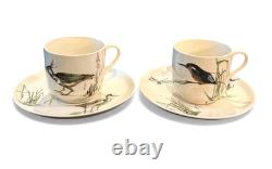 Antique c 1882 DOULTON'S Demitasse Cup + Saucer Set 4 Pcs Birds Hand Painted