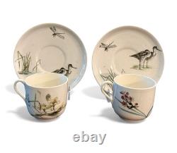 Antique c 1882 DOULTON'S Demitasse Cup + Saucer Set 4 Pcs Birds Hand Painted