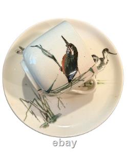 Antique c 1882 DOULTON'S Demitasse Cup + Saucer Set 4 Pcs Birds Hand Painted