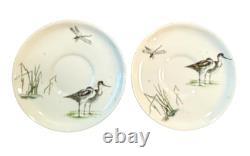Antique c 1882 DOULTON'S Demitasse Cup + Saucer Set 4 Pcs Birds Hand Painted