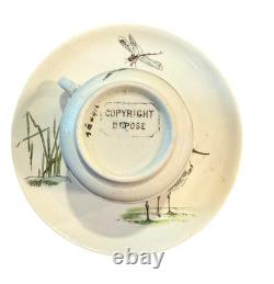 Antique c 1882 DOULTON'S Demitasse Cup + Saucer Set 4 Pcs Birds Hand Painted