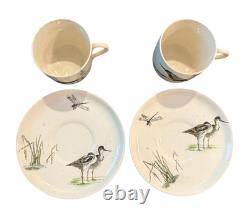 Antique c 1882 DOULTON'S Demitasse Cup + Saucer Set 4 Pcs Birds Hand Painted