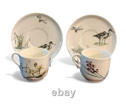 Antique c 1882 DOULTON'S Demitasse Cup + Saucer Set 4 Pcs Birds Hand Painted