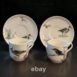 Antique c 1882 DOULTON'S Demitasse Cup + Saucer Set 4 Pcs Birds Hand Painted
