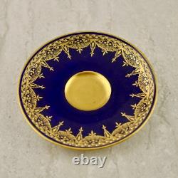 Antique c1925 Art Deco Royal Worcester blue/gilt jewelled demitasse cup & saucer