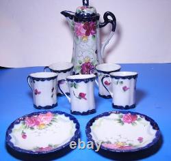 Antique chocolate pot set with five demitasse cups and two saucers Nippon