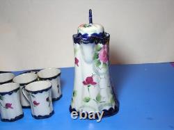 Antique chocolate pot set with five demitasse cups and two saucers Nippon
