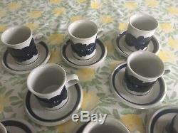 Arabia Anemone Blue 8 Cups/saucers Signed. Vintage Excellent Condition