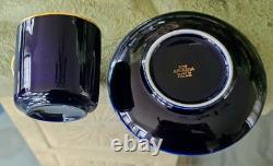 Arabia Cobalt Blue Demitasse Tea Cups And Saucers Gold Trim Set Of 6 Rare