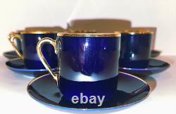 Arabia Cobalt Blue Demitasse Tea Cups And Saucers Gold Trim Set Of 6 Rare