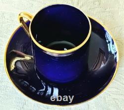 Arabia Cobalt Blue Demitasse Tea Cups And Saucers Gold Trim Set Of 6 Rare