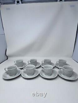 Arabia Of Finland White Rice Grain Demitasse 8 Sets Cups & Saucers EUC! Inv#23