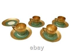 Art Deco Epiag Czech Demitasse Green Gold Cups & Saucers NYMPHS