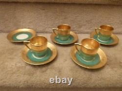 Art Deco Epiag Czech Demitasse Green Gold Cups & Saucers NYMPHS