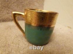 Art Deco Epiag Czech Demitasse Green Gold Cups & Saucers NYMPHS