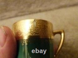 Art Deco Epiag Czech Demitasse Green Gold Cups & Saucers NYMPHS