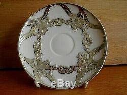 Art Nouveau American Lenox China Silver Overlay Demitasse Coffee Cup And Saucer
