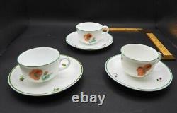 Augarten Wein Hand Painted Porcelain Poppy Demitasse Cups & Saucers Set 3 1930s