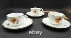 Augarten Wein Hand Painted Porcelain Poppy Demitasse Cups & Saucers Set 3 1930s