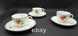 Augarten Wein Hand Painted Porcelain Poppy Demitasse Cups & Saucers Set 3 1930s