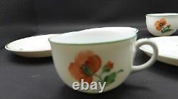 Augarten Wein Hand Painted Porcelain Poppy Demitasse Cups & Saucers Set 3 1930s