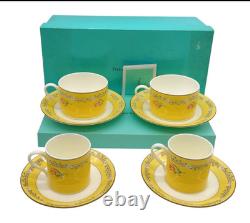 Auth Tiffany Co Pink Tulip Demitasse Cups and Saucers Set of 2 WithBox In The USA
