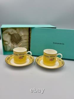 Auth Tiffany Co Pink Tulip Demitasse Cups and Saucers Set of 2 WithBox In The USA
