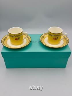 Auth Tiffany Co Pink Tulip Demitasse Cups and Saucers Set of 2 WithBox In The USA