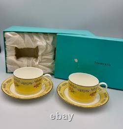 Auth Tiffany Co Pink Tulip Demitasse Cups and Saucers Set of 2 WithBox In The USA