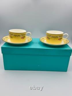 Auth Tiffany Co Pink Tulip Demitasse Cups and Saucers Set of 2 WithBox In The USA