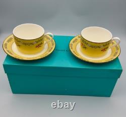 Auth Tiffany Co Pink Tulip Demitasse Cups and Saucers Set of 2 WithBox In The USA
