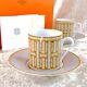 Authentic Hermes Paris Demitasse Cup & Saucer Mosaique Au 24 Gold 2 Sets Withcase