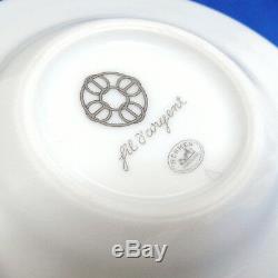 Authentic Hermes Fil D'argent Demitasse Cup & Saucer Set White/Gray EUC in Box