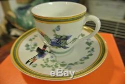 Authentic Hermes Porcelain Toucan birds Demitasse Cup and Saucer New never used